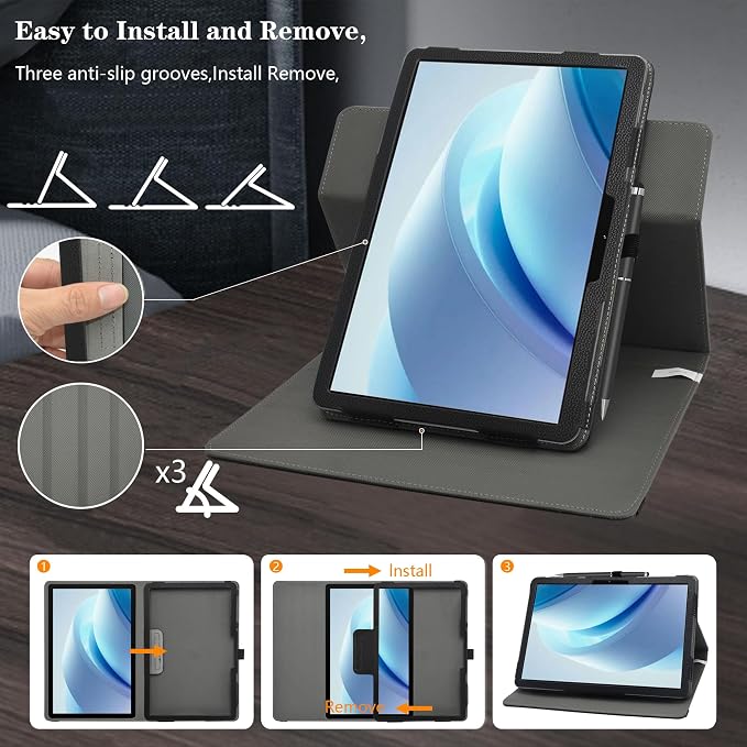 LiuShan Compatible with DOOGEE U13 caseDOOGEE Tab E3 Pro case360 Degree Rotation Stand PU Cover for DOOGEE U13/ DOOGEE Tab E3 Pro/Blackview Mega 8/ SVITOO P1300/ SVITOO P300 13 Inch TabletBlack