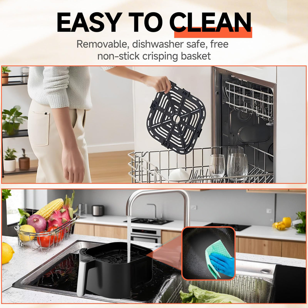 Qido Air Fryer, 5.28 QT Square Airfryer, 400°F Fast Heating Air Fryers Oven with One-Touch Presets, Auto-Off, Dishwasher-Safe Nonstick Basket, Multiple 8 in 1 Function, Compact Black