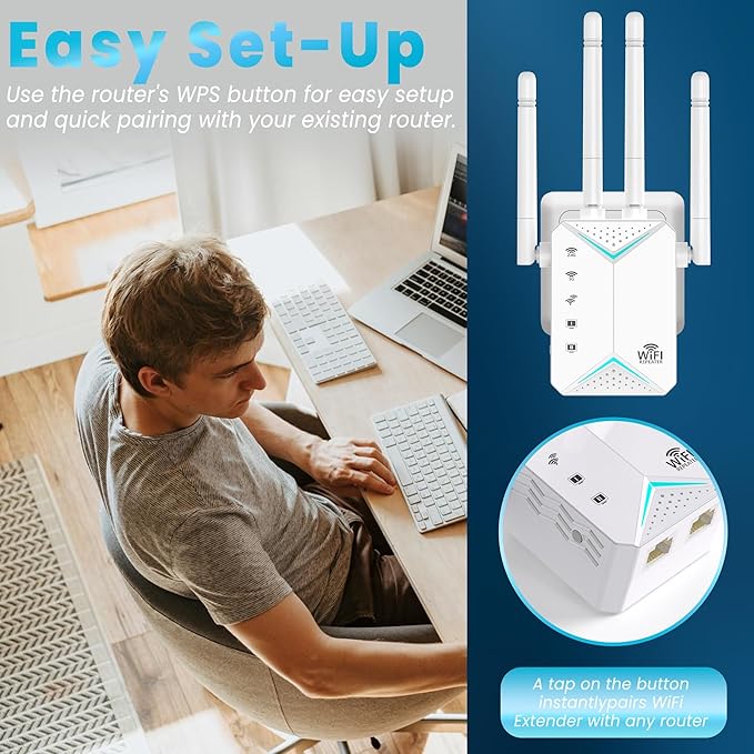 WiFi Extender Signal Booster for Home - 1200Mbps Dual Band, Covers 12880 Sq Ft & 108 Devices, Long Range Internet Booster with Ethernet Port, Easy Setup