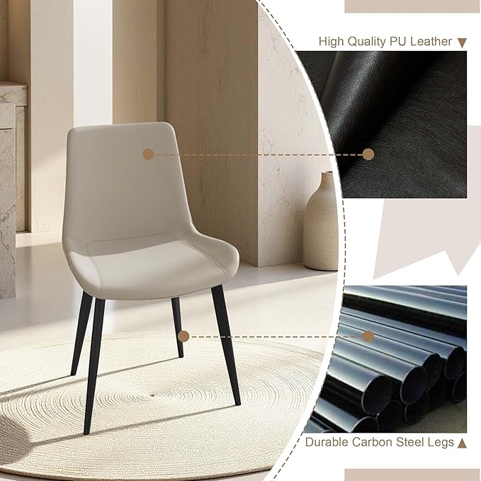 Dining Chairs with Comfortable Backrest and Sturdy Metal Legs, Modern Upholstered PU Leather Kitchen & Office Chairs for Dining Room, Restaurant Or Living Room (White, 8-Set)