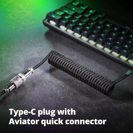 GUNMJO Pro Custom Coiled USB C Cable for Gaming Keyboard Double-Sleeved Mechanical Keyboard Cable with Detachable Metal Aviator 1.5M USB-C to USB-A Blue Color