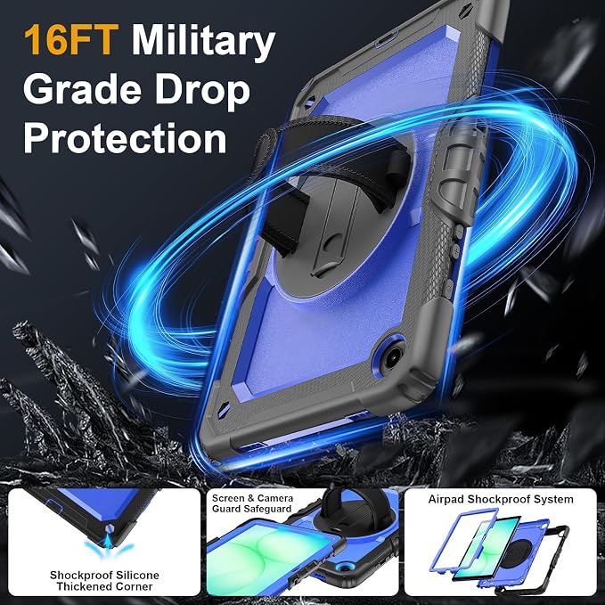 Case for Samsung Galaxy Tab A11+ Plus 11 Inch Ubearkk for Galaxy Tab A9+ Plus Case Full-Body Drop Protection Cover with Screen Protector 360° Rotating Stand and Hand/Shoulder StrapBrightblue