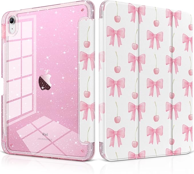 MEEgoodo Case for iPad A16 11th Generation 2025/10th Generation 2022 Glitter Tablet Cases with Transparent Acrylic Back+Trifold Stand +Pencil Holder+Auto Wake/SleepAbstract Sun &amp Palm Tree