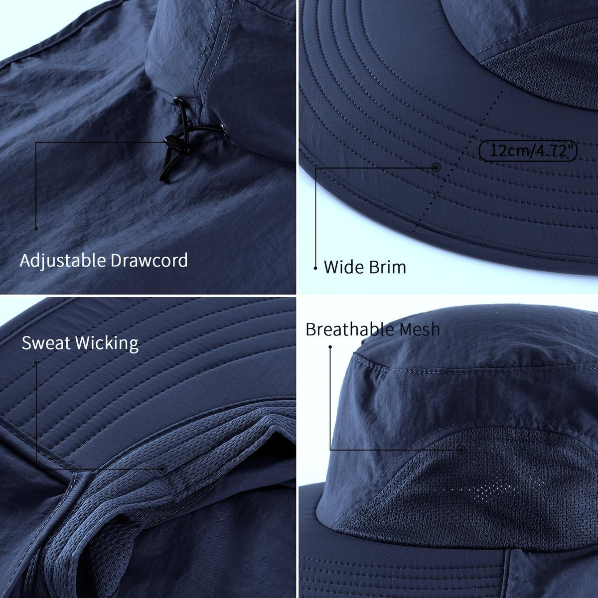 Home Prefer UPF50+ Mens Sun Hat Wide Brim Mesh Fishing Hat with Neck Flap UV Protection Hat for Gardening Golf Navy Blue