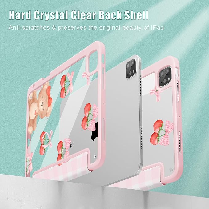 Case for iPad 12.9 Inch (6th/5th/4th/3rd Generation 2022/2021/2020/2018) Pencel Holder + Trifold Support Auto Sleep/Wake Transparent Shockproof Back Cover Abstract Floral SD163