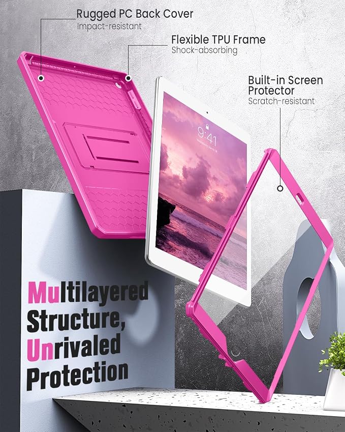 MoKo Shockproof Case Fit 2018/2017 iPad 9.7 6th/5th Generation Black | Heavy Duty Shockproof Full Body Rugged Hybrid Cover with Built-in Screen Protector for Apple iPad 9.7 Inch 2018/2017