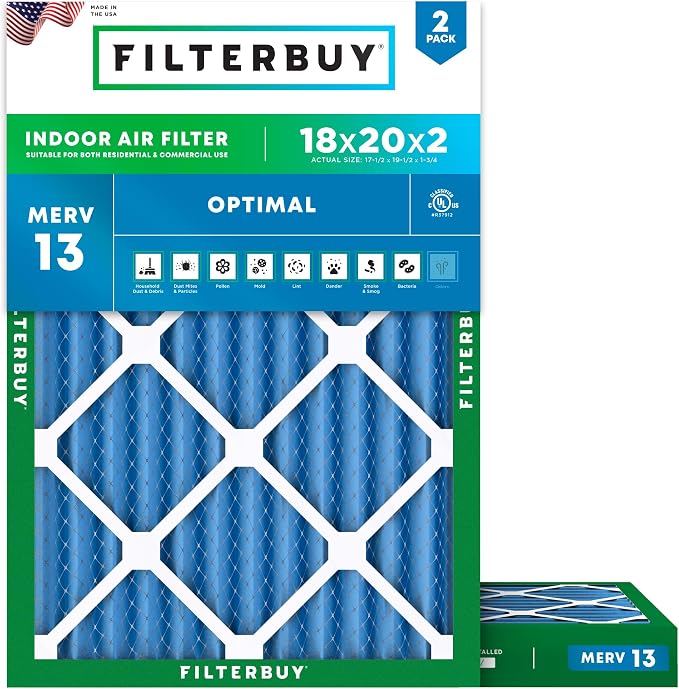 Filterbuy 18x20x2 Air Filter MERV 13 Optimal Smoke & Allergy Defense,