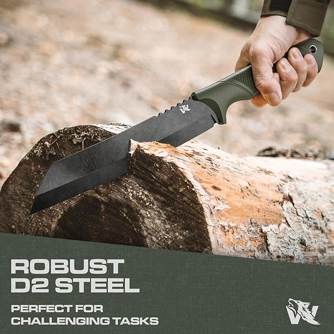 ODENWOLF W Machete - Survival Machete Full Tang with Sheath - Strong D2 Steel Knife Machete for Cutting Trees, for Yard Work, and for Bushcrafting and Big Tactical Knife with TPE-Handle