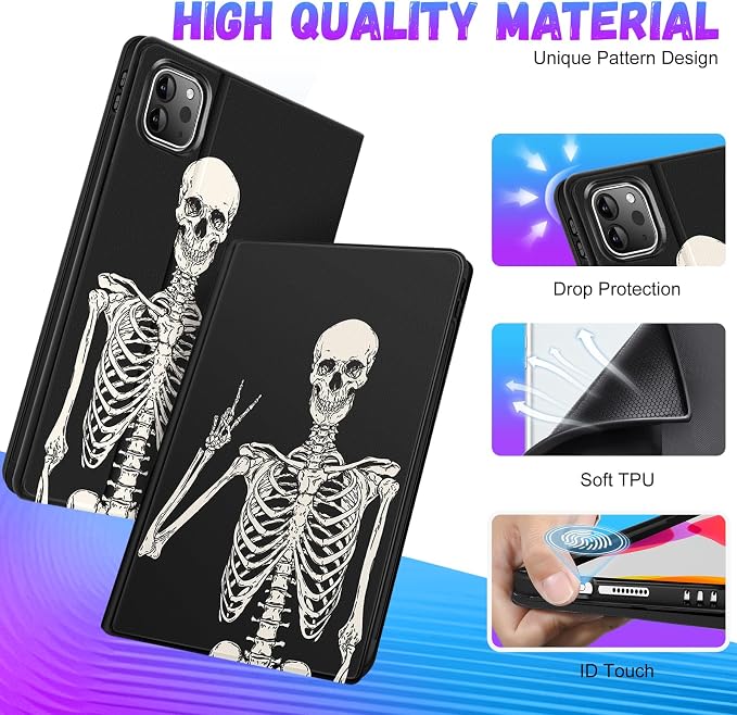 Uppuppy for iPad Pro 12.9 Case Kids Folio PU Leather Cover with Apple Pencil Holder Auto Sleep/Wake Adjustable Angles for iPad Pro 12.9 6th/5th/4th/3rd Gen Sun Moon Black