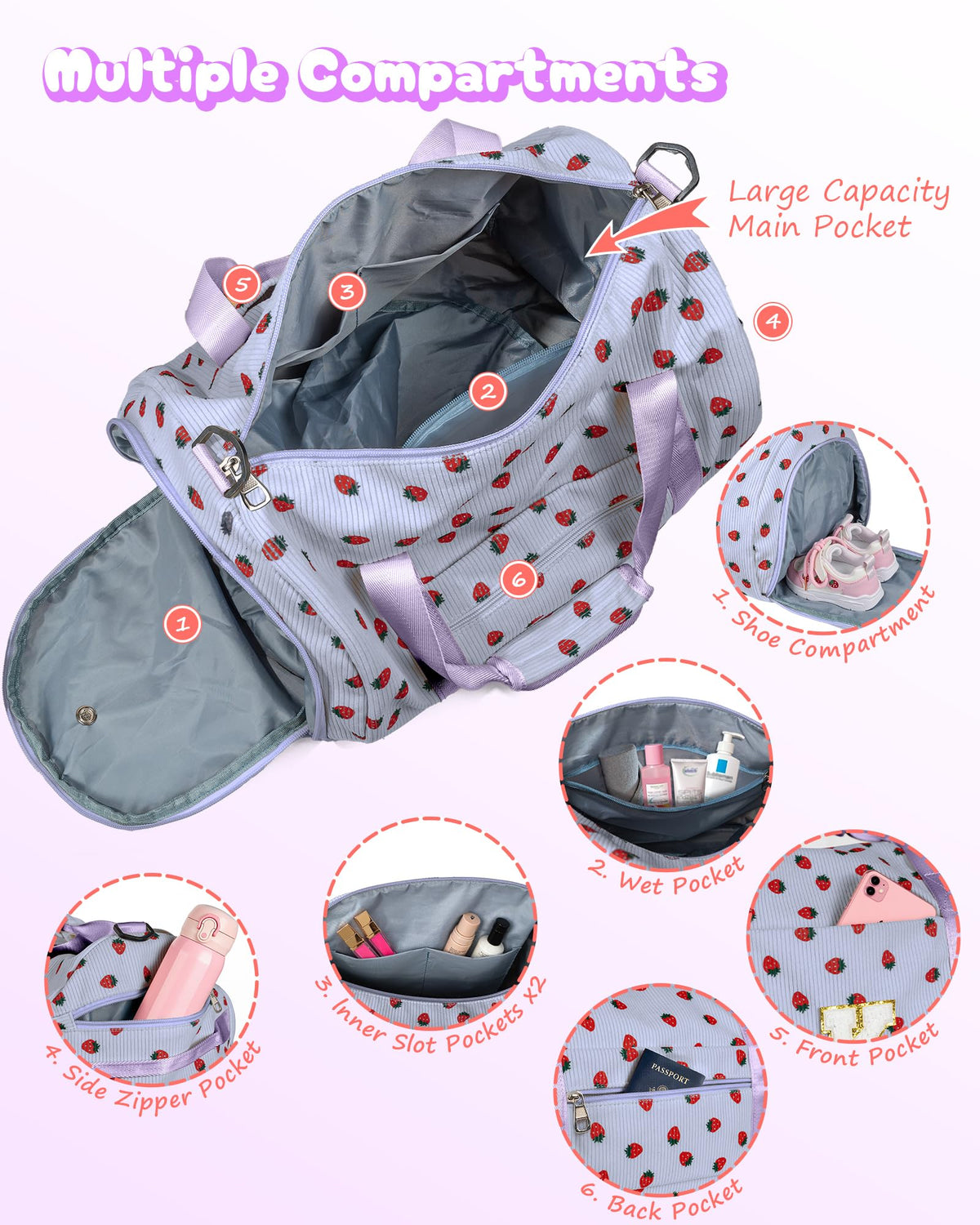 Vogewood Tween Girl Trendy Stuff, Girls Gym Bag, Initial Kids Duffle Bag