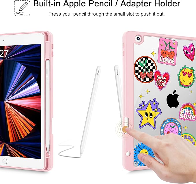 May Chen for iPad 9th Generation with Pencil Holder iPad 8th/7th Gen Case 10.2-inch [Penceil Holder] Trifold Stand Auto Wake/Sleep Clear TPU Protection Back Cover Ballet Shoes