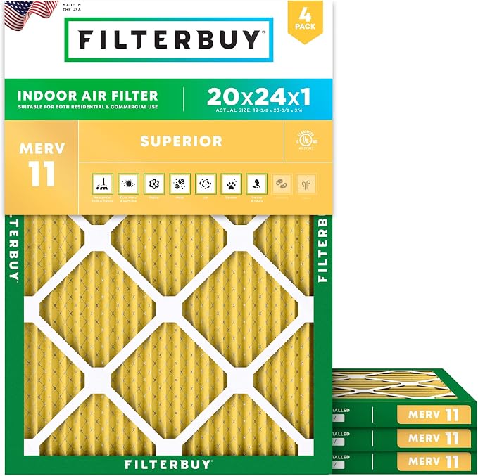 Filterbuy 20x24x1 Air Filter MERV 11 Superior Pet & Allergy Defense,