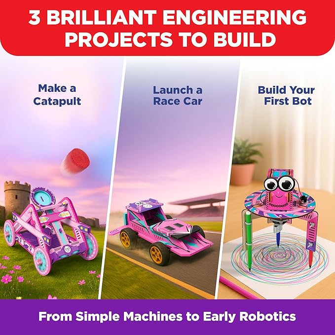 Doctor Jupiter Girls’ Ultimate Engineering Kit for Ages 8+ | Build Your Own Catapult, Race Car & Scribbling Robot | Birthday Gift Ideas for Girls 8-9-10-11-12 Year Olds | STEM Kit, Educational Toys