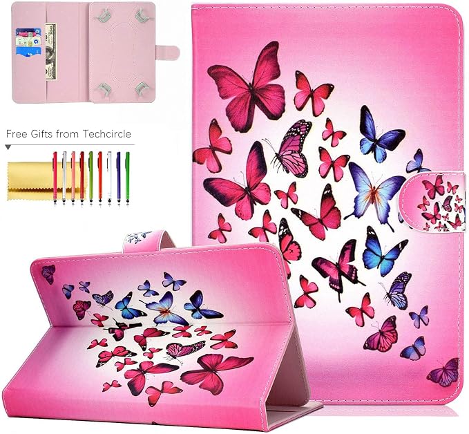 Universal 7 Inch Tablet Case Techcircle Ultra Slim Lightweight PU Leather Stand Folio Flip Wallet Protective Shell Case [Card Slots] [Magnetic Closure] for All 7 Android Tablet PC Cherry Blossom