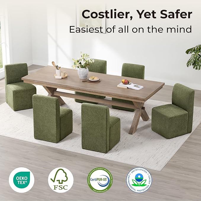 CHITA Dining Chairs with Casters Set of 2, FSC Certified Upholstered Armless Modern Rolling Dining Chairs with Rollers for Bedroom Reading Room Living Room, Moss Green