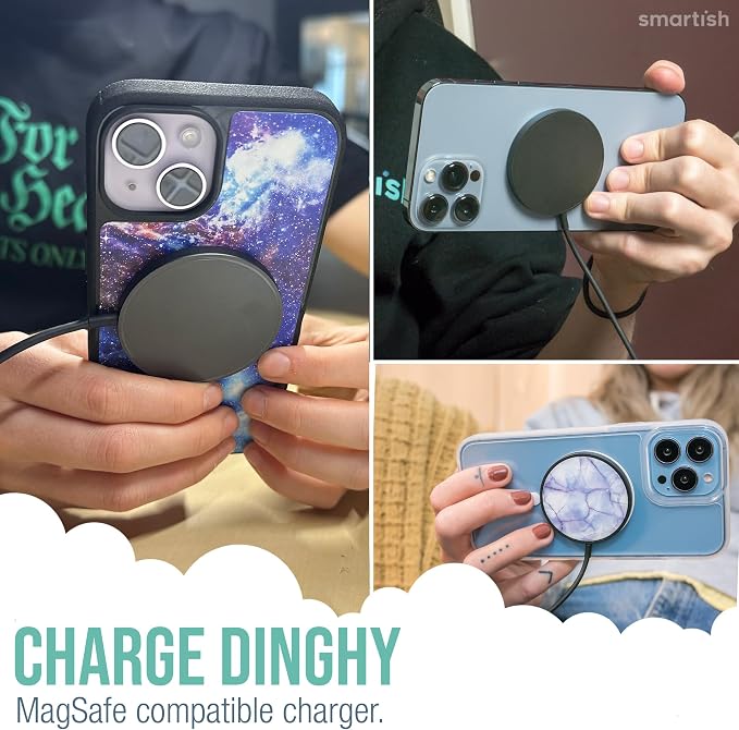Smartish Magnetic Wireless Charger Compatible with MagSafe - Charge Dinghy - 7.5W Fast Charging for iPhone 14/13/12 Series/AirPod 3 [USB-C &amp USB-A] Compatible with Stands &amp Mounts - Freshly Ba
