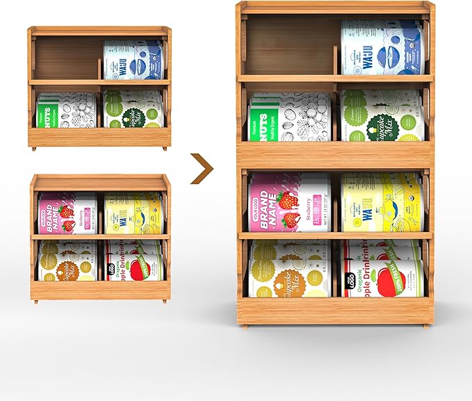 Stackable Bamboo Cat Food Can Organizer, Cat Canned Food Organizer Storage