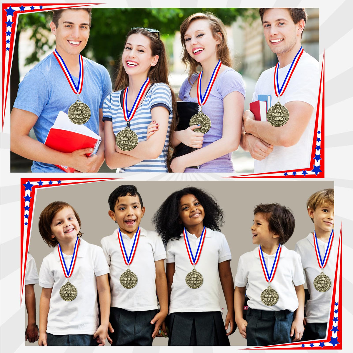 Quelay 30 Pcs 2'' Gold Awards Medals Bulk Winner Medals with Neck Ribbons Encourage Team Participation for Adults Trophy Award Prize Gift Competitions Graduation Party(Make A Difference)