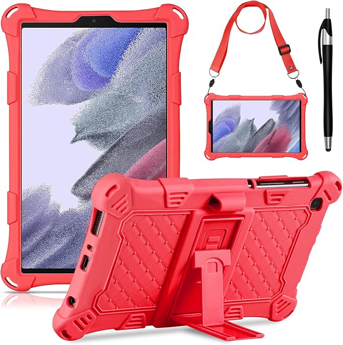 DETUOSI Case for Samsung Galaxy Tab A7 Lite 8.7 2021 Black | Soft Silicone Case with Stylus Pen &amp Shoulder Strap Pen Holder Adjustable Stand Multi-angle Case for Galaxy Tab A7 Lite