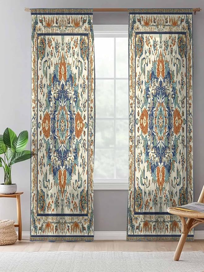 Sheer Curtains 96 Inches Long, Southwest Farmhouse Semi Sheer Curtains Light