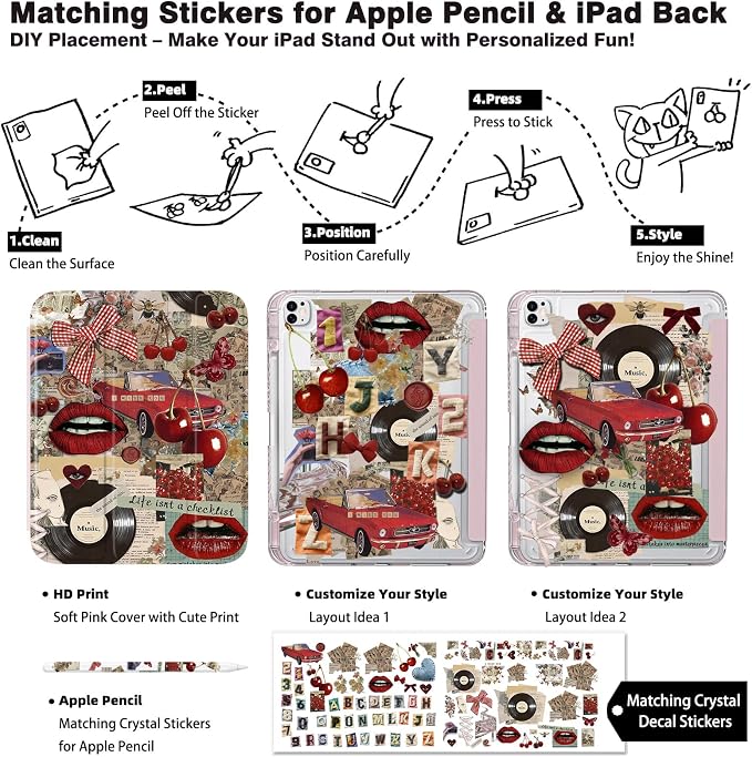 Case for iPad Air M3/M2 &amp Pro 12.9 Pro 12.9 (6th/5th/4th/3rd Gen)Cherry