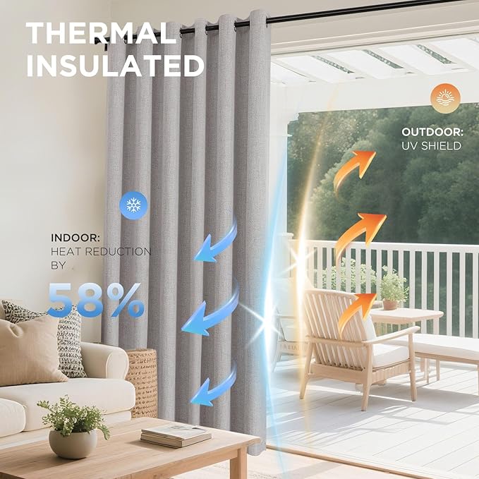 Joydeco Blackout Curtains 120 Inches Long 2 Panels Burg, Room Darkening Curtains for Bedroom, 100% Black Out Textured Thermal Drapes Privacy Protection 2 Panels Set(W52 x L120 Inch, Greyish White)