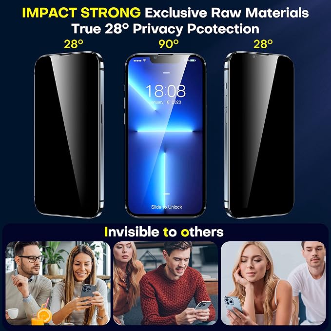 ImpactStrong Anti-Spy Privacy Screen Protector for iPhone 11 / iPhone XR (6.1-Inch) 9H Tempered Glass Shatter-Resistant Anti-Scratch Easy Install Kit Case Friendly 2-Pack