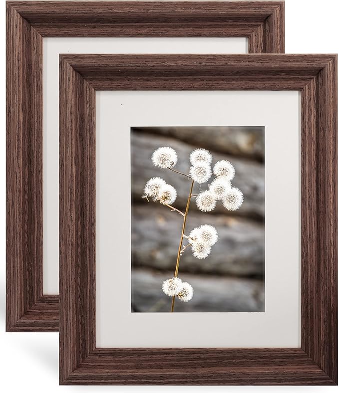 GraduationMall 8x10 Wooden Picture Frames,Display Photos 5x7 with Mat or 8x10 Without Mat,Real Glass,Wall or Tabletop Display,Rustic Brown Set of 2