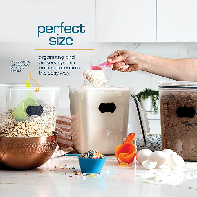 Storeganize Flour Sugar Storage Containers (5.3L/4pk) Great Rice Canisters Sets For The Kitchen pantry, Large Food Storage Containers With Lids Airtight