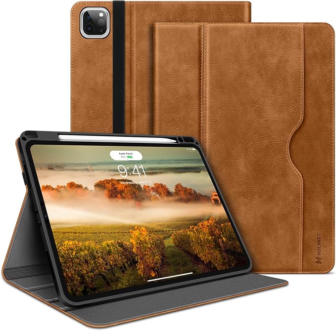 Case for iPad Pro 13 inch Case M5 2025/M4 2024 with Pencil Holder | Supports Pencil Pro/Pencil Auto Sleep/Wake Function Vegan Leather Smart Stand Cover (Black)