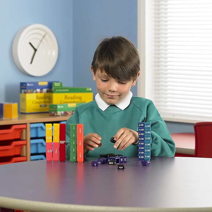 Learning Resources Fraction Tower Equivalency Cubes - 51 Pieces, Ages 6+ Math Toys for Kids, Classroom and Homeschool Accessories, Fractions for Kids