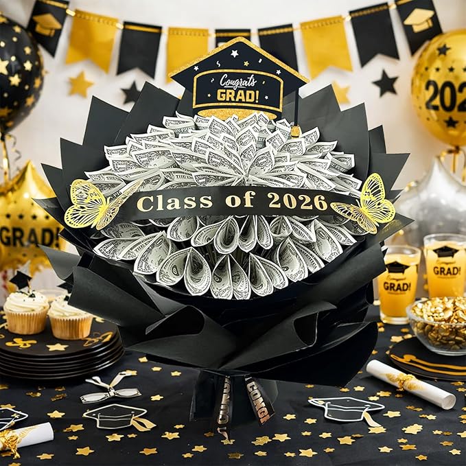 DataMoon 2026 Graduation Gifts for Her Him, DIY Money Bouquet Kit Class of 2026 Middle High School College Graduation Gifts Ideas for Women Daughter Son