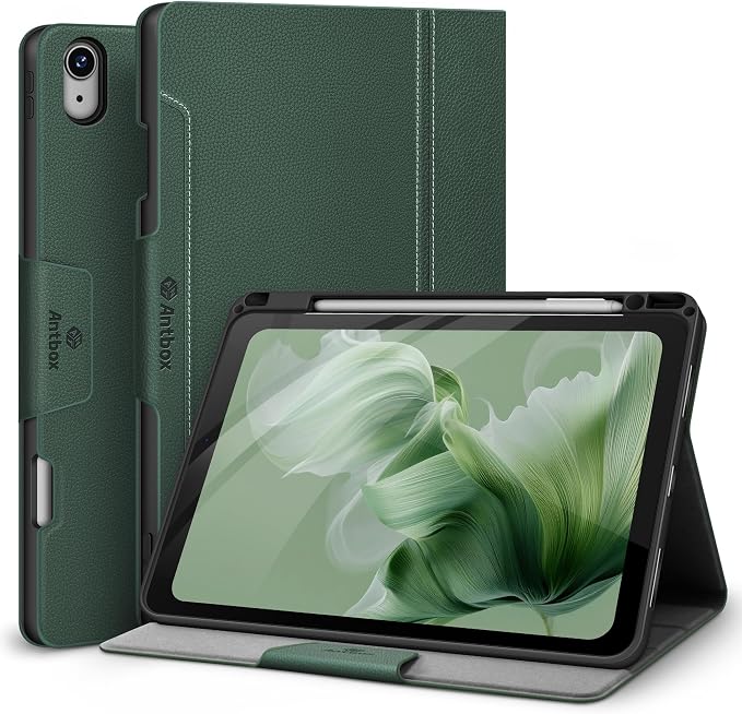 Antbox Case for iPad Air 11-inch M4/M3/M2 (2026/2025/2024) iPad Air 5th/4th Generation 10.9'' Vegan Leather with Pencil Holder Typing Angle Auto Sleep/Wake Muti-Stand (Black)