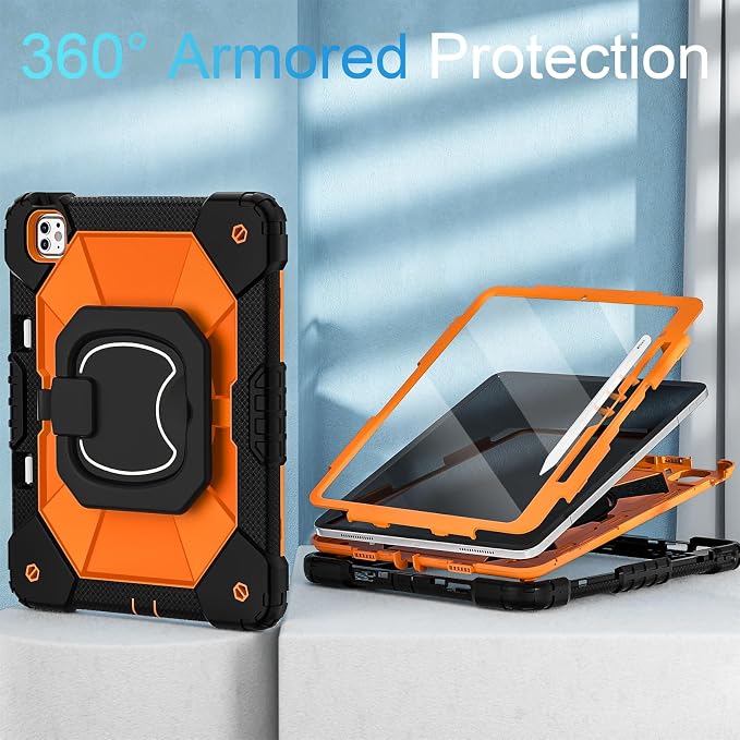 WESOROL Case for iPad Pro 13 Inch M5 2025 / M4 2024 (7th Gen) with Screen Protector/360° Rotating Stand/Pencil Holder/Shoulder StrapMilitary Grade Shockproof iPad Case 13 Inch iPad Pro M5/M4Black