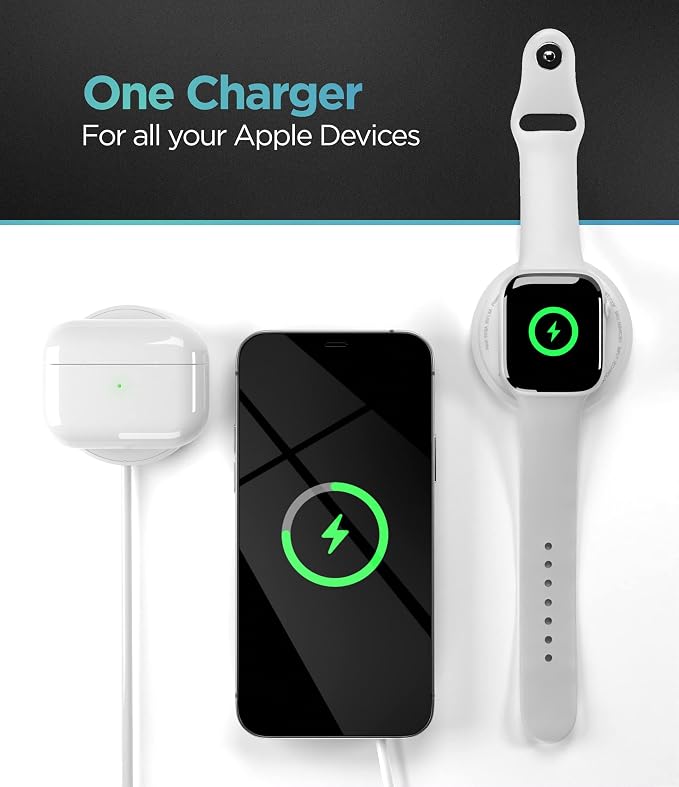 Tech Gift Idea Christmas 2024 (2-in-1) Charger for Apple Watch + iPhone Reversible Magnetic Wireless Charging (Compatible with MagSafe) Retail Packaging