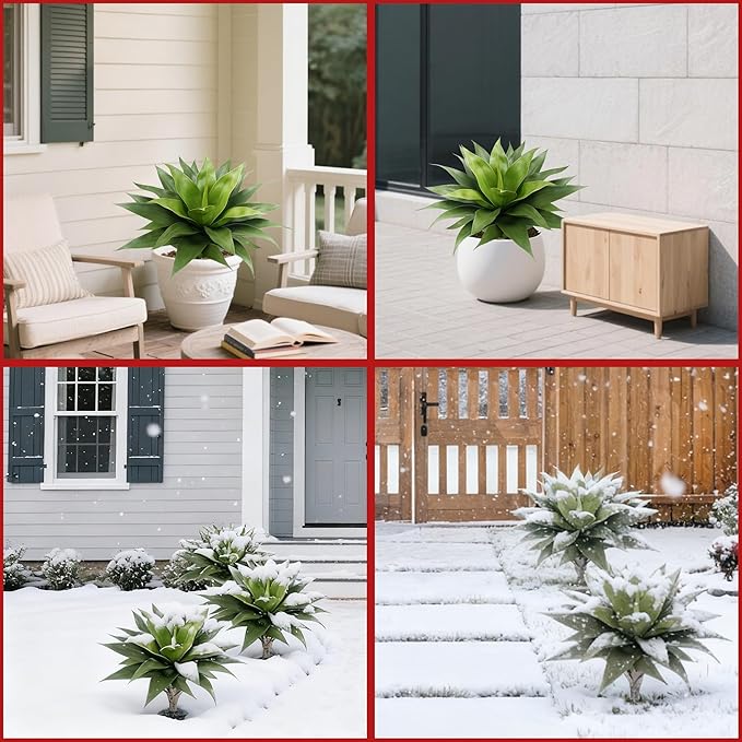 24 Inch Artificial Agave Plant with Ground Stake, Realistic Faux Succulents for Home Decor, UV-Resistant Fake Agave Plant for Indoor Outdoor Planters, Porch, Patio, Balcony, Poolside, 2 Pack