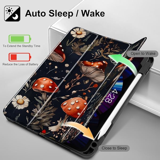 May Chen Case for iPad Pro 11 inch (4th 3rd 2nd &amp 1st Gen) 2022 2021 2020 2018 Trifold Stand + Pencil Holder + Auto Wake/Sleep + Soft TPU Protective Stand Back Cover Abstract Floral