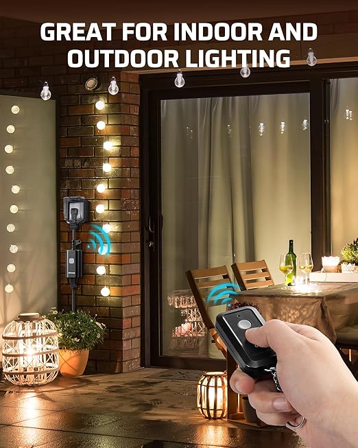 DEWENWILS Outdoor Remote Control Outlet, 15A Wireless Remote Control Switch, 100FT Control Range & 14AWG SJTW Power Cord, Weatherproof for Christmas Decor Outdoor Appliances