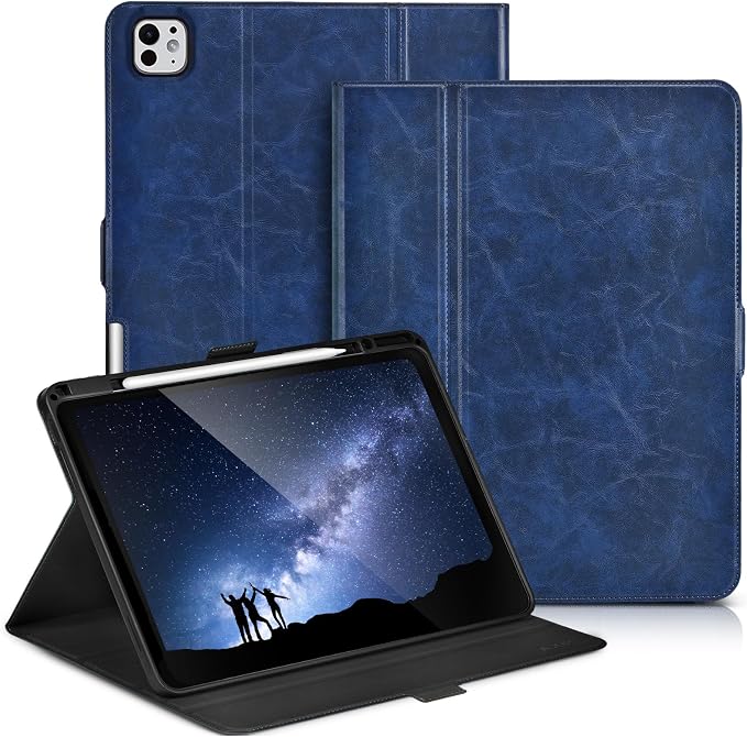 for iPad Pro 13 Inch Case M5/M4 (2025/2024) Black | Slim LightweightPremium Vegan Leather CoverPencil HolderAuto Sleep/WakeMulti Viewing AngleTyping AngleMagnetic Clasp