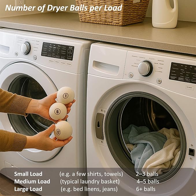 Sheep Wool Dryer Balls 6 Pack L(2.3") Premium Natural Fabric Softener, Reusable Laundry Dryer Balls for Reducing Drying Time, Static and Wrinkles, Eco-Friendly – 100% New Zealand Wool