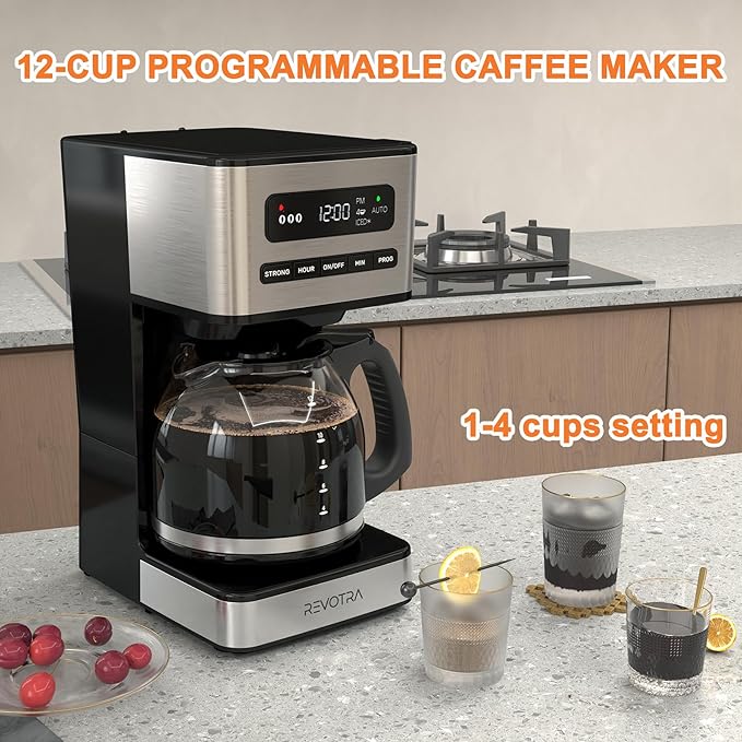 REVOTRA 12 Cup Programmable Coffee Maker, Hot and Iced Drip Coffee Makers