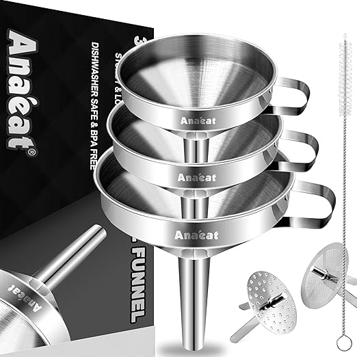 Anaeat Stainless Steel Canning Funnel with Handle for Wide and Regular Jars & Canning Jars, Wide-Mouth Funnels Excellent for Transferring Liquid and Dry Ingredients, Large Solids, Oil, Beans & Jams