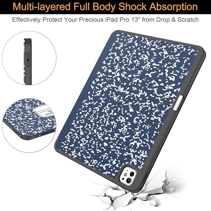 Soke Case for New iPad Pro 13 Inch (M5/M4 2025/2024 Release) with Pencil Holder Trifold Stand Shockproof [Support Apple Pencil Charging + Auto Wake/Sleep] Soft TPU Back Cover Book Black