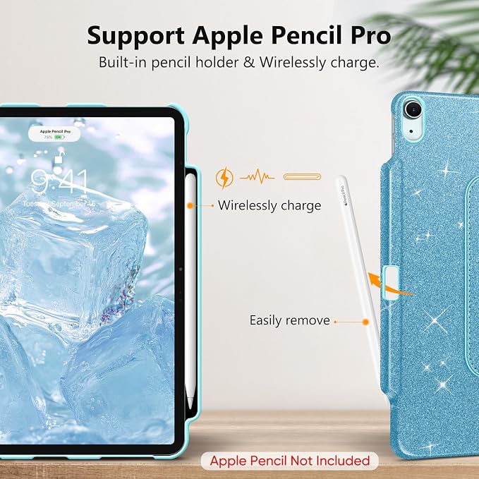 Fintie Rotating Case for iPad Air 13-inch M4/M3/M2 (2026/2025/2024) | 360° Swivel Stand Landscape &amp Portrait Viewing Shockproof Protective Cover Pencil Holder Auto Sleep/Wake Black