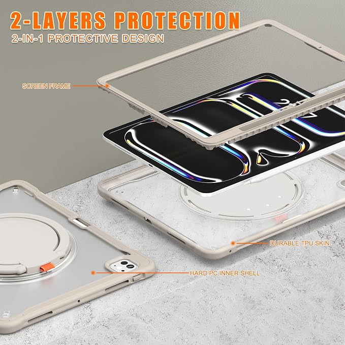 Batianda HaloCarry Case for iPad Pro 11 inch 2025 M5 2024 M4 Lavender Grey | Lightweight Dual-Layer Rugged Case with 360° Rotating Carry Ring Handle Stand and Pencil Holder Reinforced Corner Defen