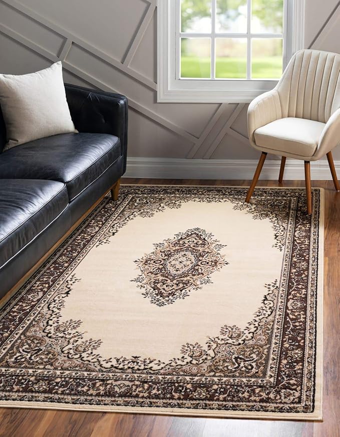 Unique Loom Reza Collection Traditional Persian Style Area Rug, 9 x 12 ft, Ivory/Brown