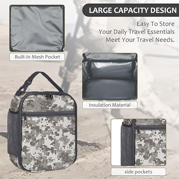 School Backpack for Boys - 4pcs Camo Boys Backpack with Lunch Box Set for Kids Teens Elementary Middle School - 18″ Camouflage Bookbag with Usb Charging Port