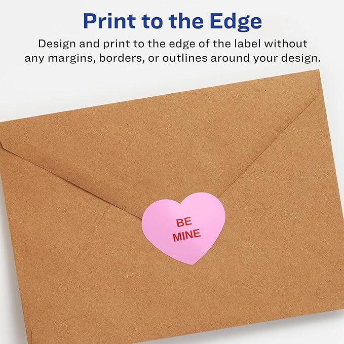 Avery Glossy White Heart Labels, Sure Feed Technology, 2-9/32" x 1-27/32", 1,200 Glossy White Labels, Print-to-The-Edge, Permanent Adhesive, Laser/Inkjet Printable