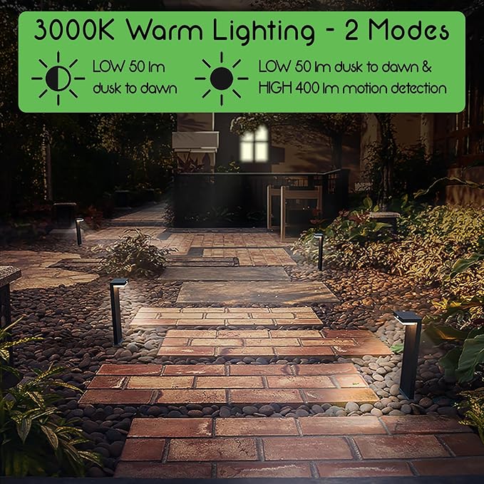 Solar Pathway Lights - Walkway Solar Lights for Outside - PIR Sensor & Two Lighting Modes - Rechargeable Battery Lasts Up to 55 Hours - 3000K - IP44 Weather Resistant - 4 Pack