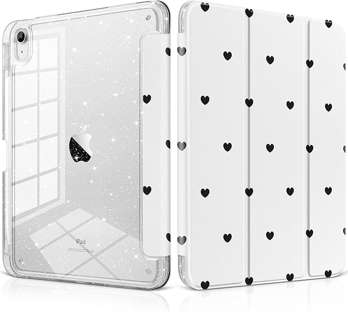 MEEgoodo Case for iPad A16 11th Generation 2025/10th Generation 2022 Glitter Tablet Cases with Transparent Acrylic Back+Trifold Stand +Pencil Holder+Auto Wake/SleepAbstract Sun &amp Palm Tree
